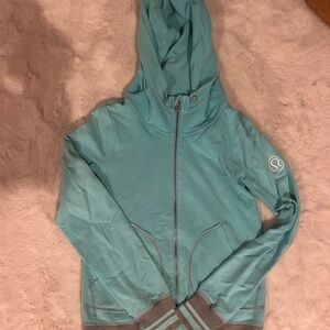 lululemon athletica Aqua blue and Gray Hoodie size 6 (missing hoodie drawstring)